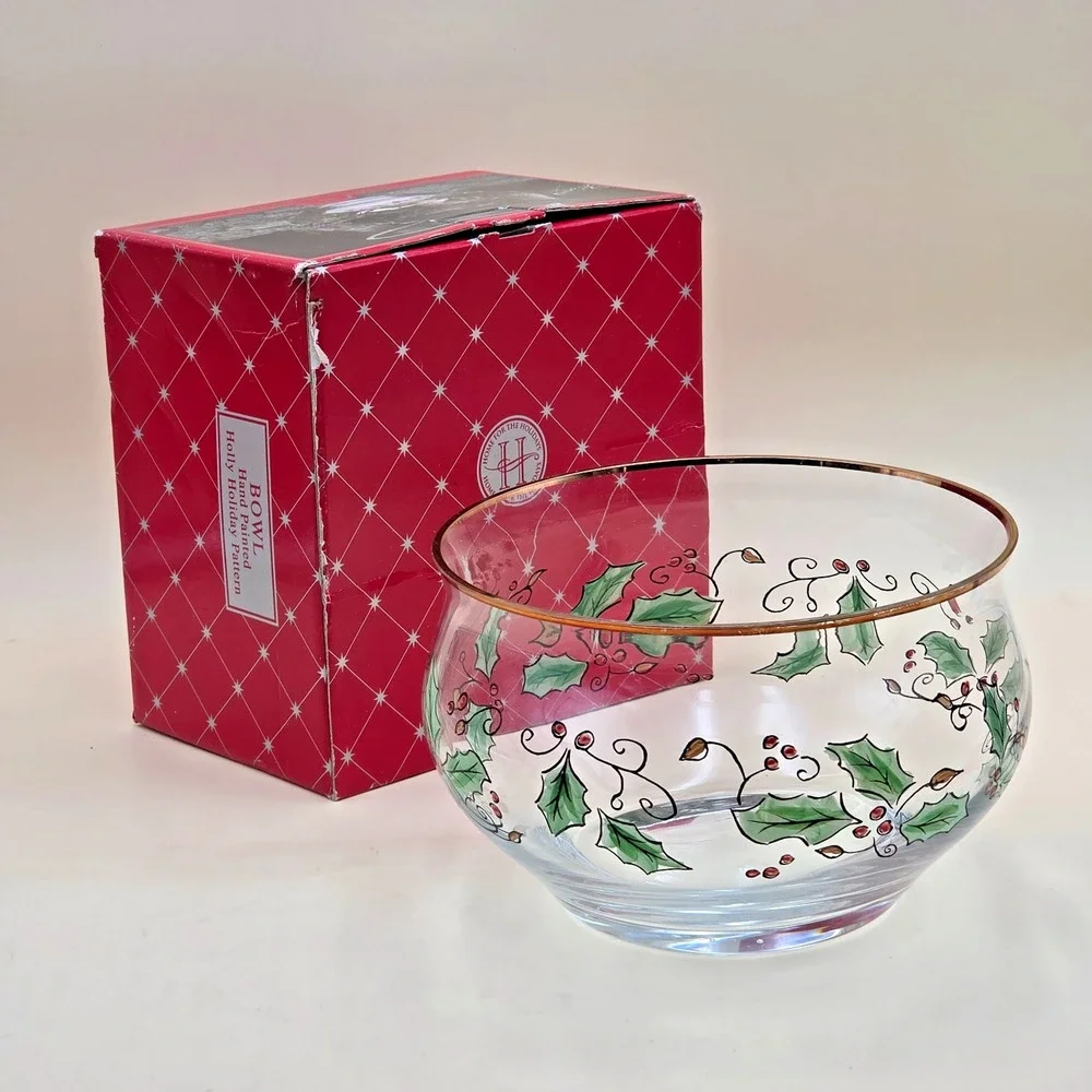 Home for the Holidays Holly Holiday Clear Glass Bowl Medium 205150 Vintage 1999